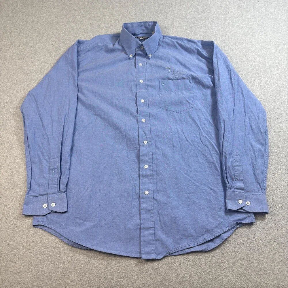 Stetson 71 Ranch Elko Nevada Shirt Mens Large Blue Button Ranch Western Rodeo